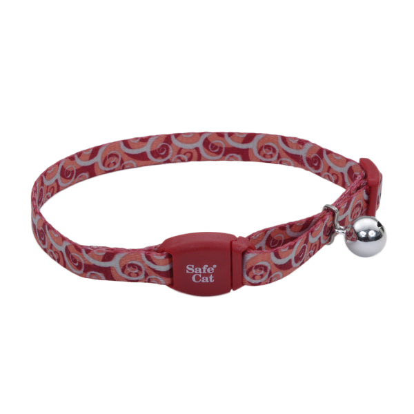 SafeCat Brkwy Collar Magnetic Buckle Red Swirl 12"