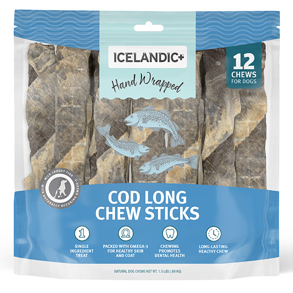 Icelandic+ Dog Cod Skins Chew Long Sticks 12ct