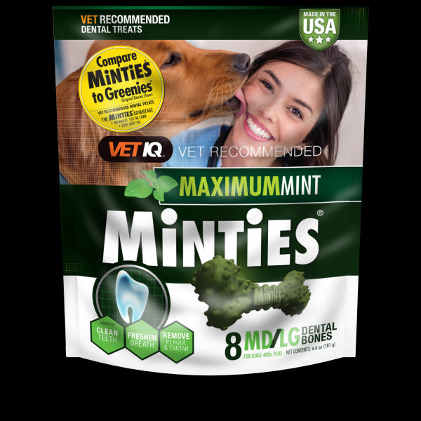 Minties Maximum Mint Dental Bones MD/LG 6.4 oz 8ct